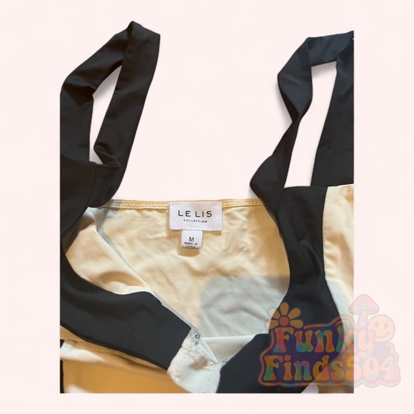 Le Lis NWOT Black Ivory Colorblock Sweetheart Neck Bodysuit Size M - Picture 5 of 6